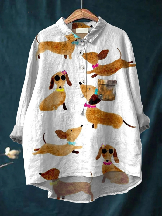 Allyson | Cute Dog Dachshund Art Print Casual  Shirt