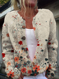 Vintage Flower Art Print | Buttoned Cardigan Sweater