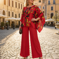 Vesara Elegant Batwing Top & Wide-Leg Pants Set