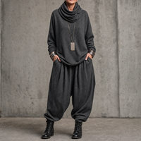 Pinstripe Poise – Draped High-Neck Top And Lantern Pants Set