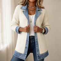 Harper – Ribbed Knit Coat with Denim Details