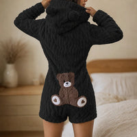 Cuddlebear – Bear-Ear Plush Hooded Zip-Up Romper