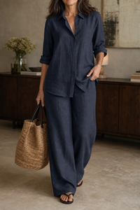 Setwell – Wide-Leg Pants And Shirt Two-Piece Set